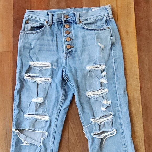 Free People We The Free High Waisted Ripped Button Fly Jeans Size 27 - Picture 2 of 16